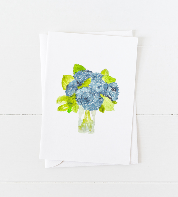 Blue Hydrangeas in a Vase Greeting Card