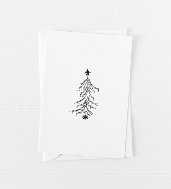 Charlie Brown Christmas Tree Doodle Christmas Card with pointed flap envelope