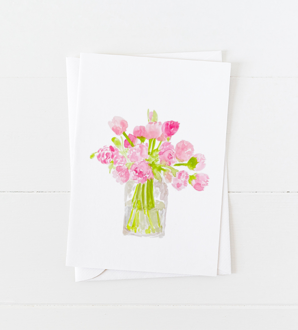 Pink Peonies Vase Greeting Card