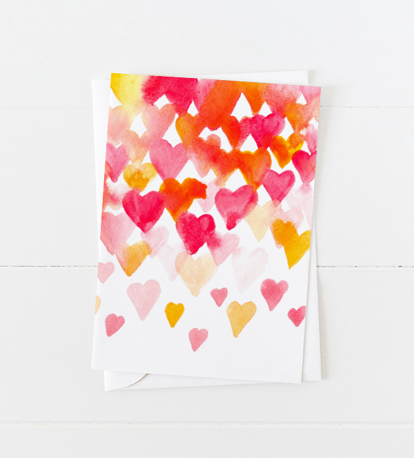 Watercolor Hearts Greeting Card - A Little Hello Co.