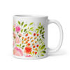 Coffee mug with original watercolor flowers in pink and green