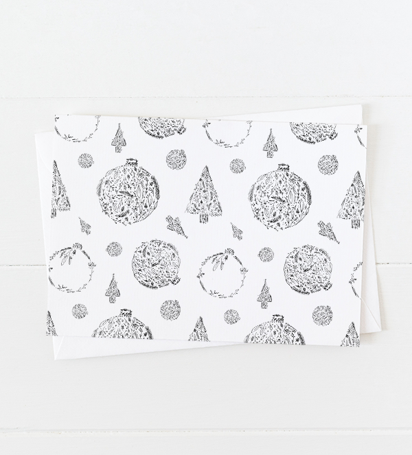 Ornaments and trees doodles Christmas Card with white pointed flap envelope