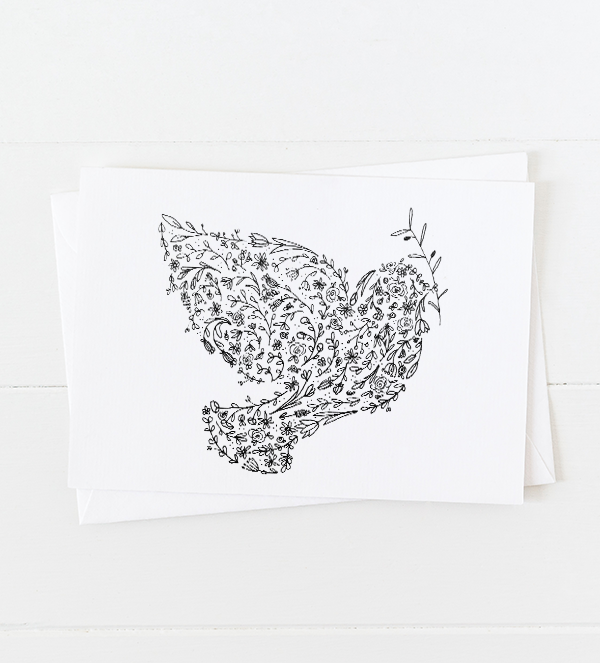 Peace on Earth dove Christmas Card with pointed flap envelope