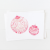 Hand painted pink Christmas ornaments Christmas card with pointed flap envelope