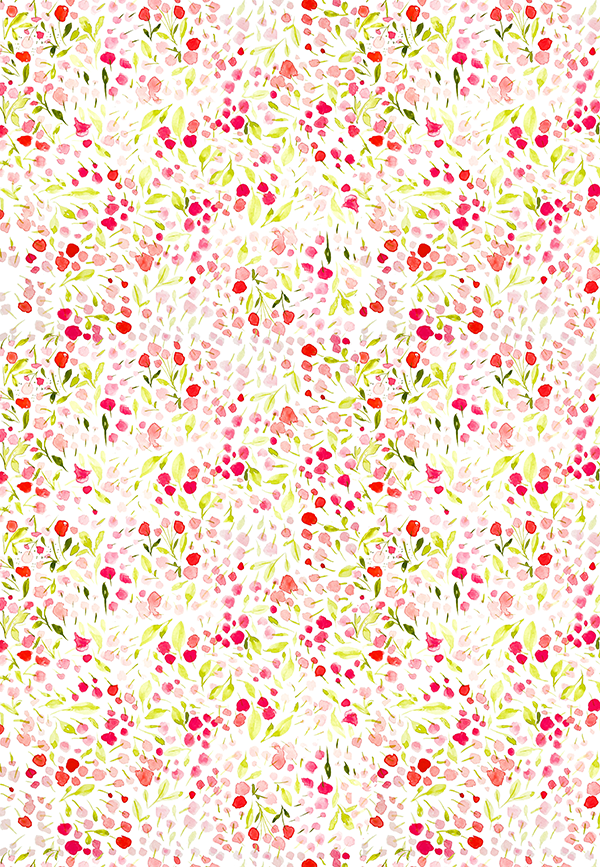 Pink Wildflower Doodles and Floral Berries Double-Sided Gift Wrap Sheets