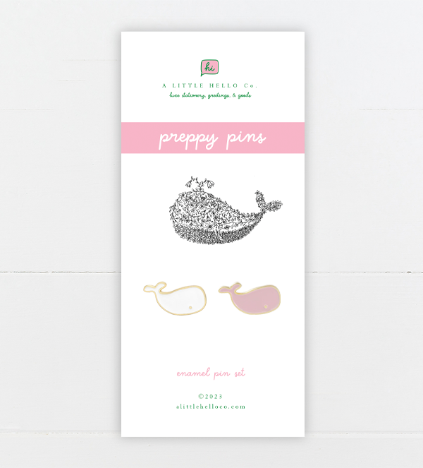 Pink and White Preppy Whale Pin Set from A Little Hello Co.