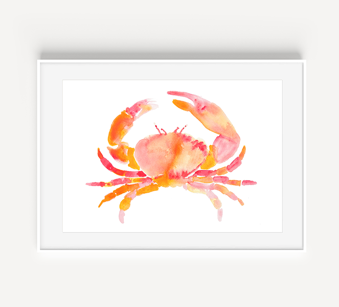 Pink Crab Watercolor Print