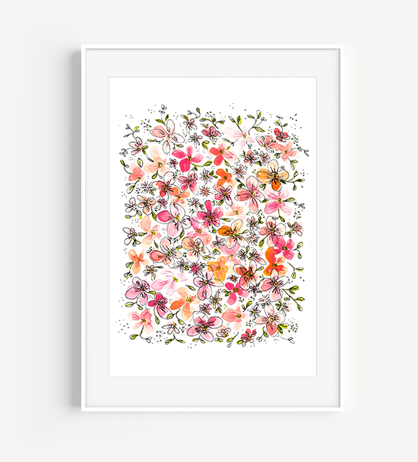 Pink Wildflowers Watercolor Print