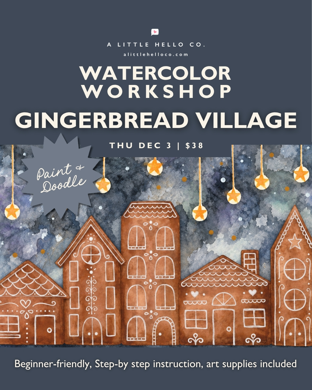 Watercolor Workshop: Paint & Doodle Gingerbread Village